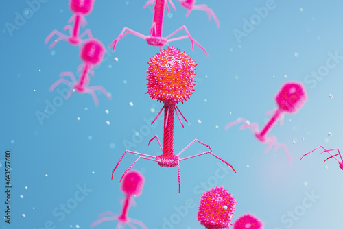 Obraz na plátně Many bacteriophages or phages floating and slowly moving in the organism