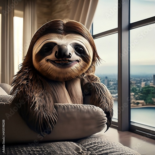 sloth looking on camera for pose