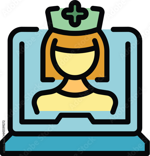 Online video call icon outline vector. Emergency room. Doctor help color flat