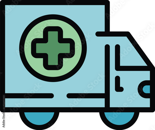 Medical truck icon outline vector. Clinic health. Emergency room color flat