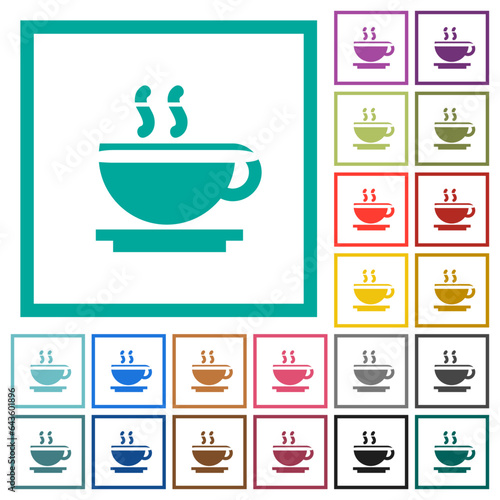 Cup of coffee flat color icons with quadrant frames