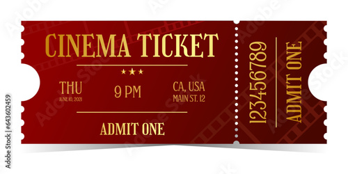Cinema entry red ticket in old style. Admit one