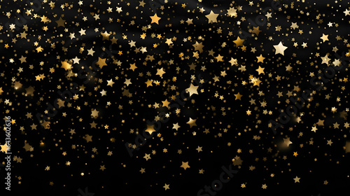 Abstract dark background with golden little stars bokeh and glitter