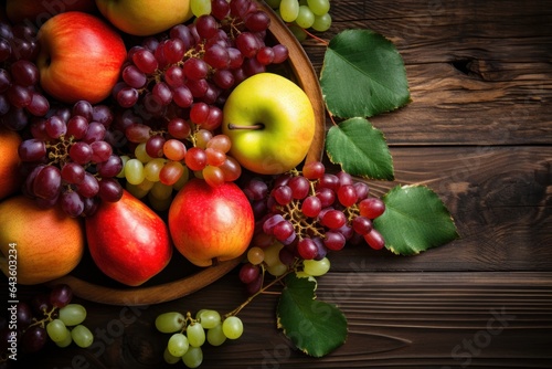 Fruit composition on a wooden background. the view from the top.