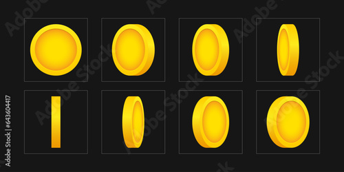 Gold coins rotating effect. 2d vector animation sprite sheet.