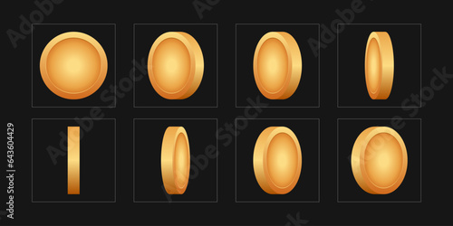 Sprite Sheets bronze coins rotating animation. 2d vector animated effect.