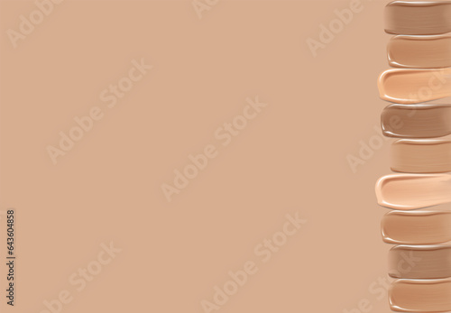 Makeup smears of creamy foundations isolated. Light beige cream base textures for background.