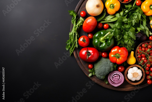 Garden Freshness, Vibrant Vegetables Surrounding Blank Round Blackboard, Top View