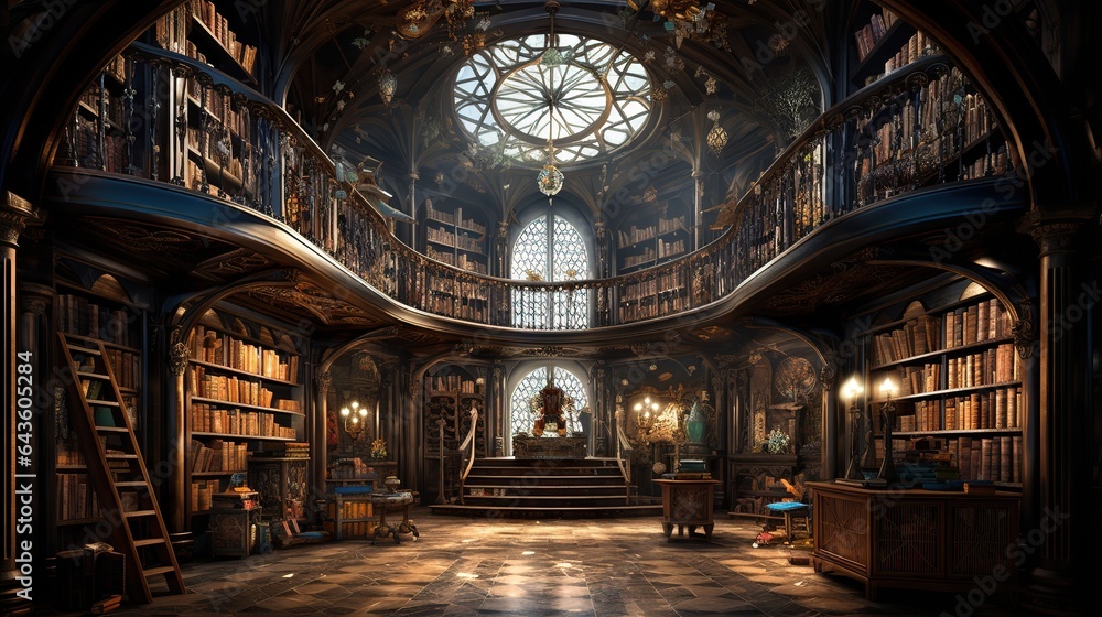 A wonderful fantastic old library full of magical books