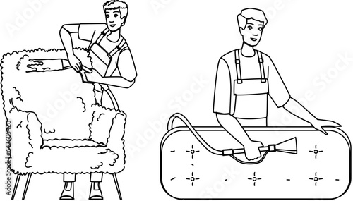 house upholstery cleaning vector. service chemical, clean cleanliness, dirty home house upholstery cleaning character. people black line illustration