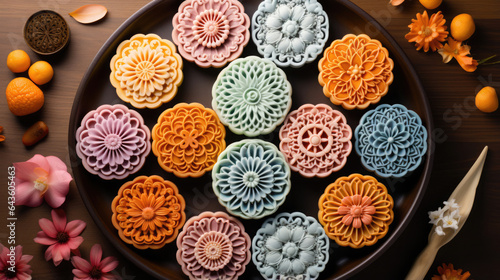 A mooncake is a Chinese bakery product traditionally eaten during the Mid-Autumn Festival. Traditional gift to clients and relatives.