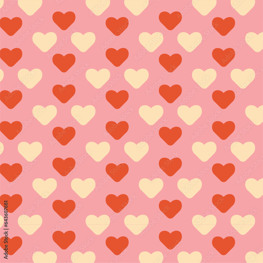 Groovy vintage hearts red colors lovely Love pink background. Love concept. trendy retro 60s 70s cartoon style pattern. Happy Valentine's day