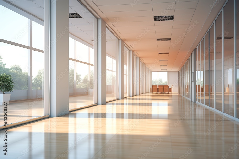 Modern office with a beautiful long office corridor and defocused room background concepts and ideas for business presentation background Modern office with a beautiful long office corridor and defocused room background concepts and ideas for business presentation background