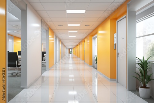 Modern office with a beautiful long office corridor  and defocused room background concepts and ideas for business presentation background