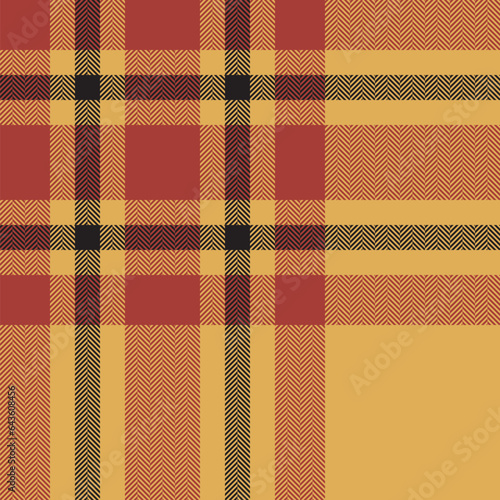 Plaid check pattern in orange and red colors. Seamless fabric texture. Tartan textile print.