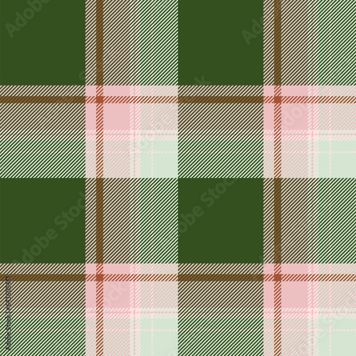 Plaid seamless pattern in green. Check fabric texture. Vector textile print.