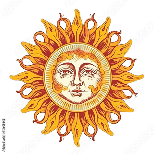 A Vintage Sun Illustration isolated on a transparent background - Generative AI