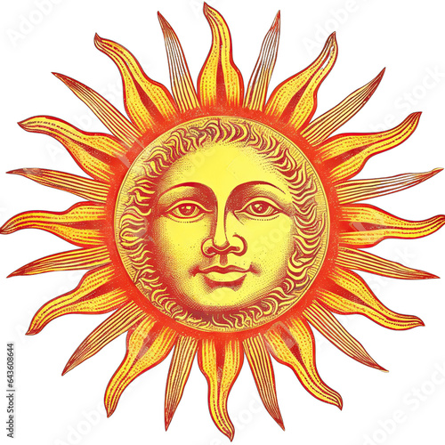A Vintage Sun Illustration isolated on a transparent background - Generative AI