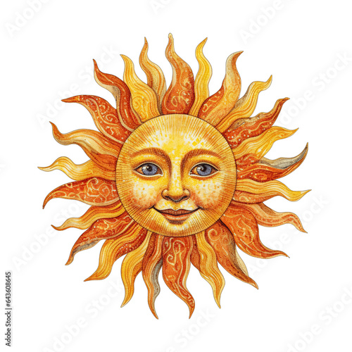 A Vintage Sun Illustration isolated on a transparent background - Generative AI