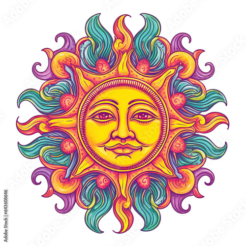A Vintage Sun Illustration isolated on a transparent background - Generative AI