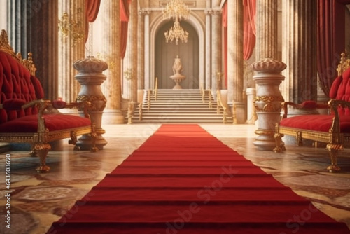 The red carpet at the entrance to the palace, 3d render © Creative