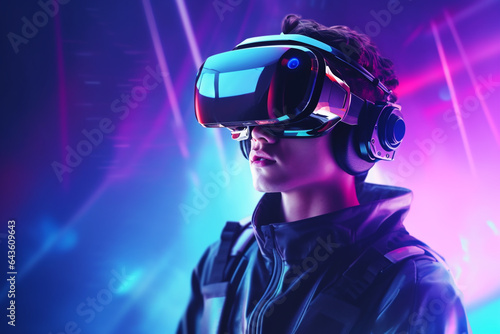 3d illustration of a boy in virtual reality glasses. 3d rendering © Creative