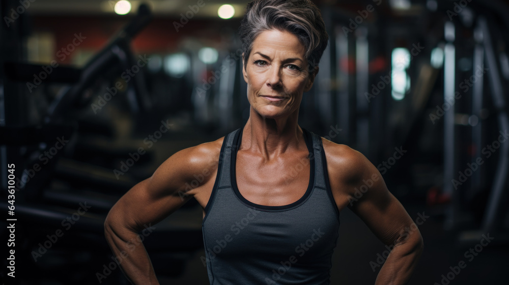 A senior lady in the gym, fitness