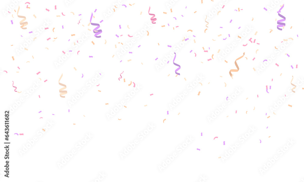 Vector confetti. Golden confetti raining down from above. Confetti, streamers, and tinsel on a background of transparency. Perfect for holidays and birthdays.