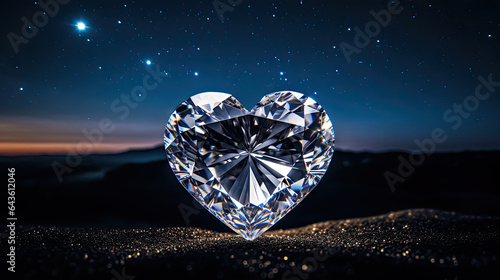 Heart shaped shiny  diamond  background night sky