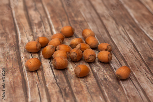 Healthy Hazelnuts on wood background