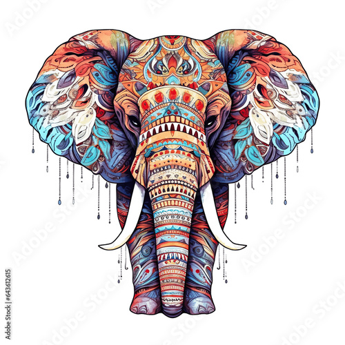 An elephant, boho hippie illustration - Generative AI