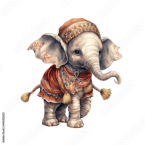 An elephant, boho hippie illustration - Generative AI