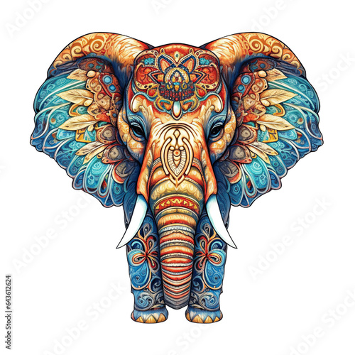 An elephant, boho hippie illustration - Generative AI