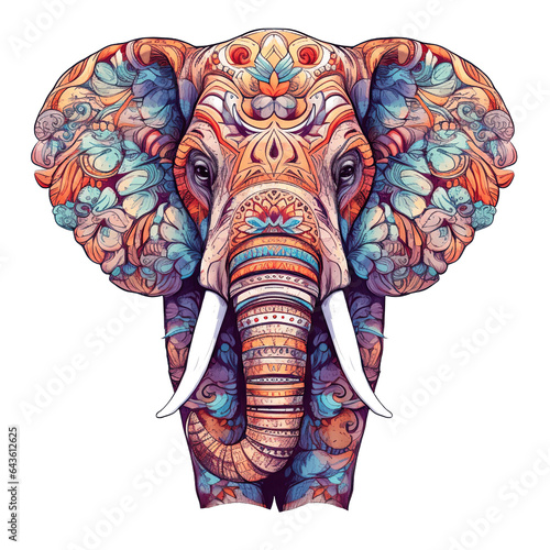 An elephant, boho hippie illustration - Generative AI