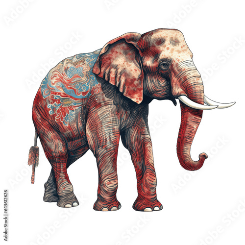 An elephant, boho hippie illustration - Generative AI