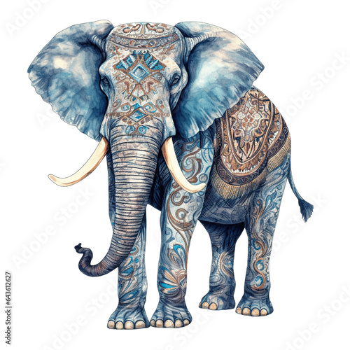 An elephant, boho hippie illustration - Generative AI