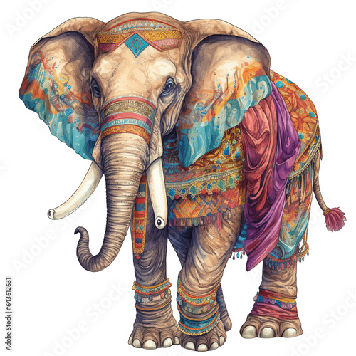 An elephant, boho hippie illustration - Generative AI