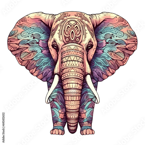 An elephant, boho hippie illustration - Generative AI