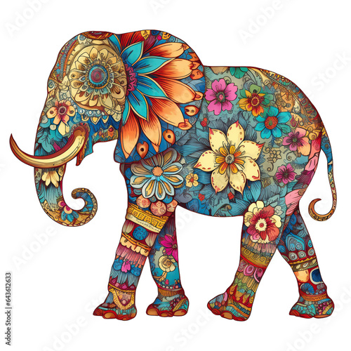 An elephant, boho hippie illustration - Generative AI