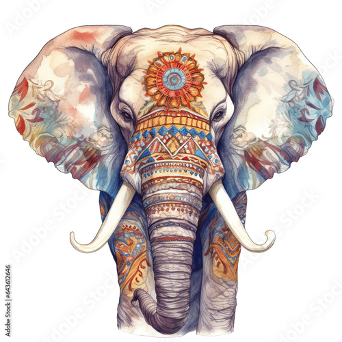 An elephant, boho hippie illustration - Generative AI