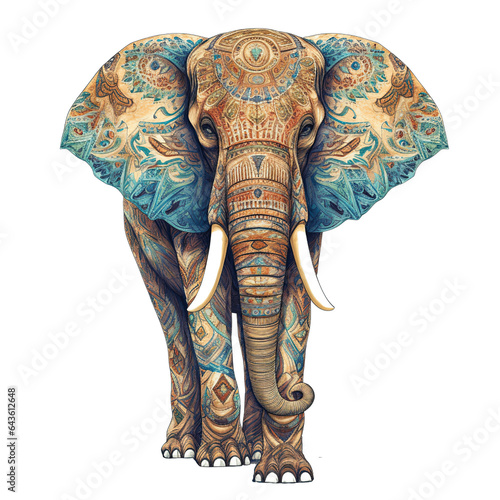 An elephant, boho hippie illustration - Generative AI