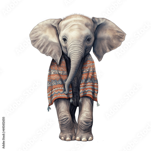 An elephant, boho hippie illustration - Generative AI
