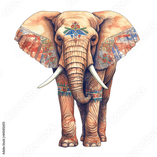 An elephant, boho hippie illustration - Generative AI