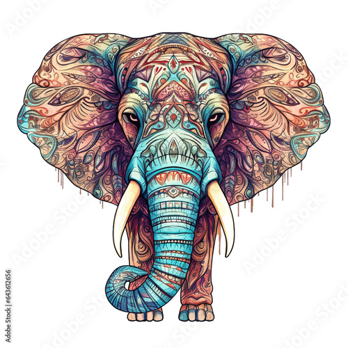 An elephant, boho hippie illustration - Generative AI