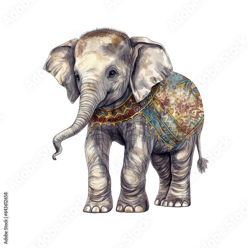 An elephant, boho hippie illustration - Generative AI