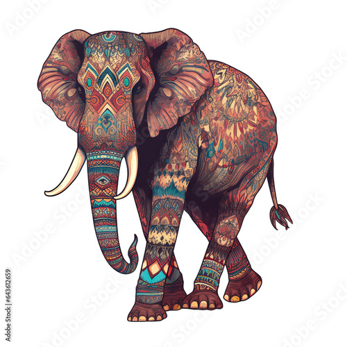 An elephant, boho hippie illustration - Generative AI