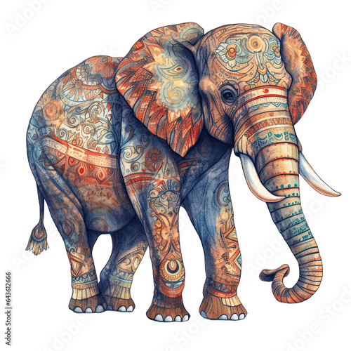 An elephant, boho hippie illustration - Generative AI