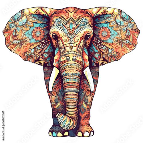 An elephant, boho hippie illustration - Generative AI