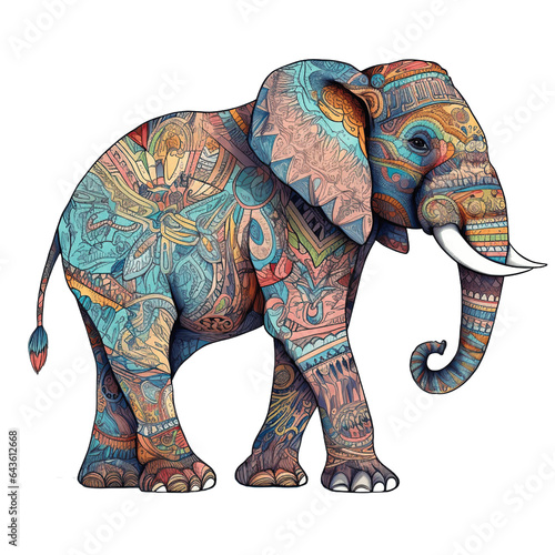 An elephant, boho hippie illustration - Generative AI