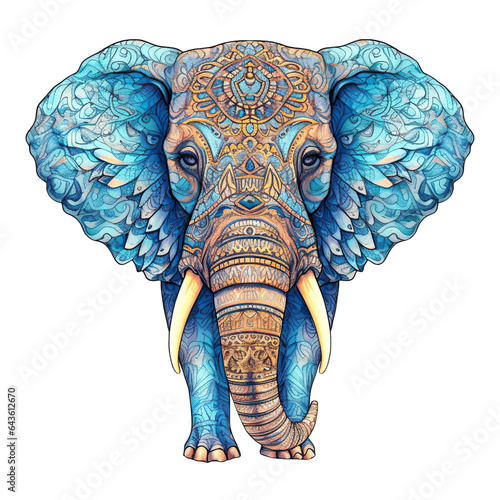 An elephant, boho hippie illustration - Generative AI